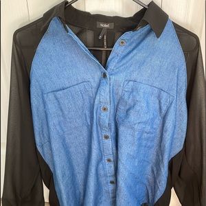 UNIQUE! Half denim/sheer top